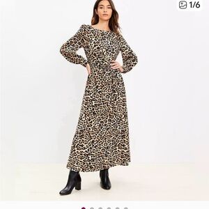 Loft animal print maxi dress, petite M long sleeve